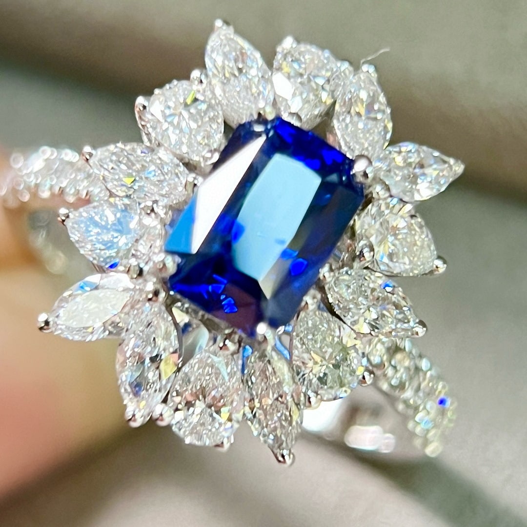 14k Gold 2.87 Ctw Natural Sapphire & Lab Grown Diamond Ring - 6