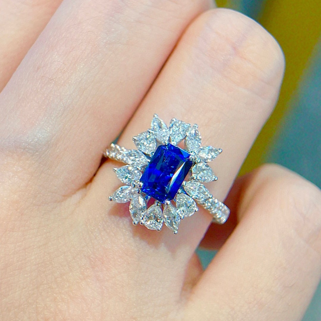14k Gold 2.87 Ctw Natural Sapphire & Lab Grown Diamond Ring - 7