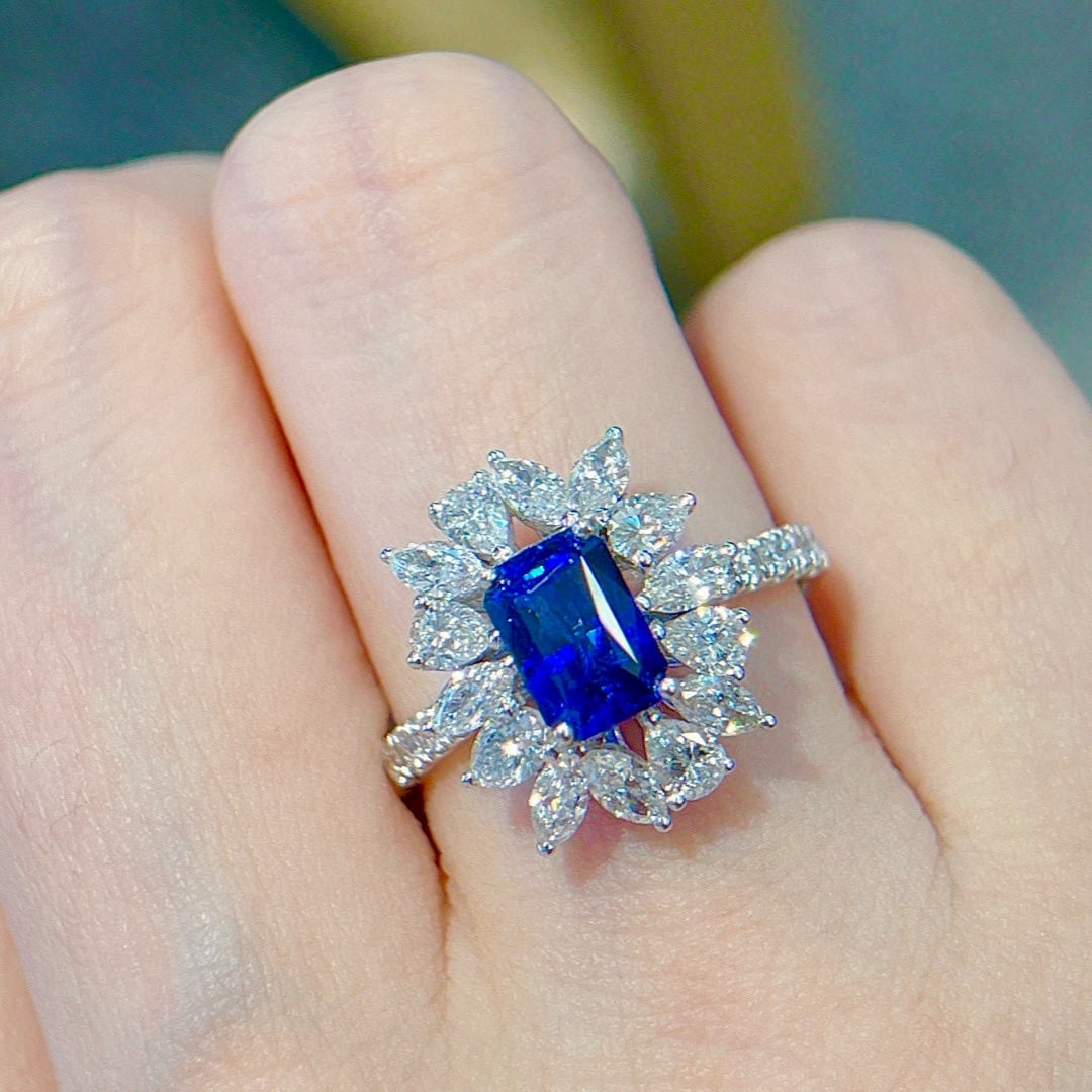 14k Gold 2.87 Ctw Natural Sapphire & Lab Grown Diamond Ring - 8