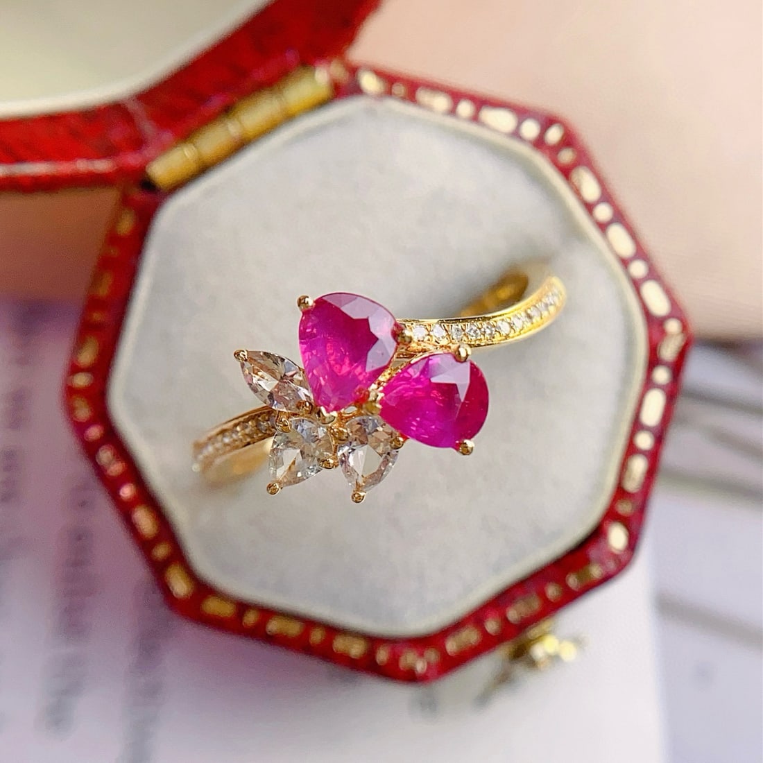 14k Gold 1.00 Ct Natural Ruby & Diamond & Sapphire Ring - 2