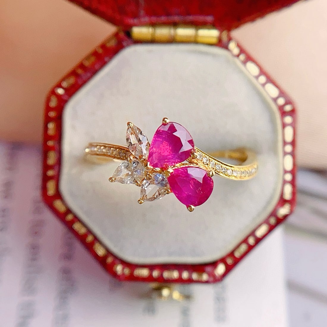 14k Gold 1.00 Ct Natural Ruby & Diamond & Sapphire Ring - 3