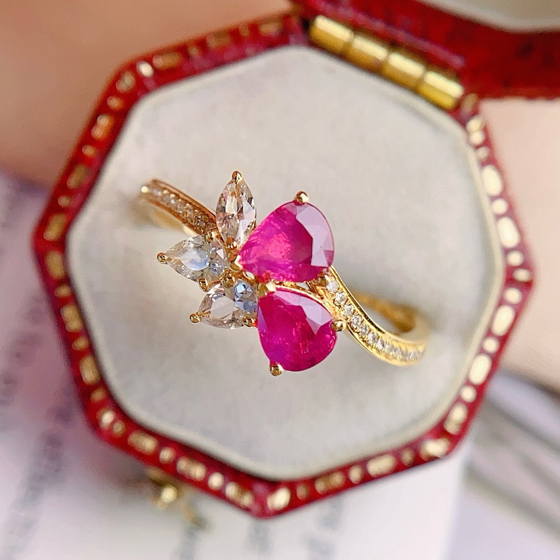 14k Gold 1.00 Ct Natural Ruby & Diamond & Sapphire Ring - 5
