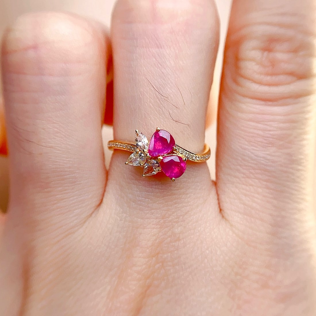 14k Gold 1.00 Ct Natural Ruby & Diamond & Sapphire Ring - 6