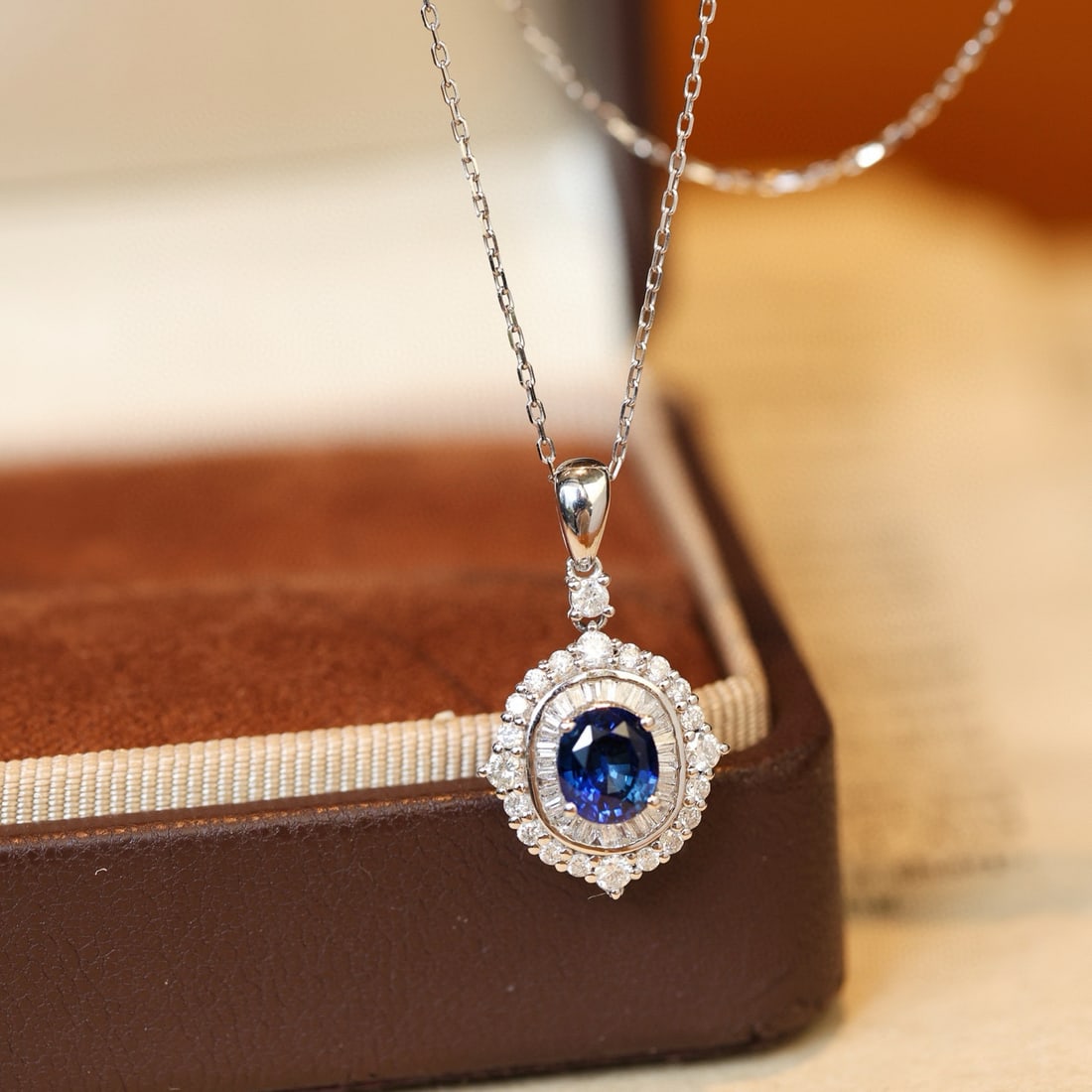14k Gold 1.56 Ctw Natural Sapphire & Diamond Pendant( Without Chain ) - 2