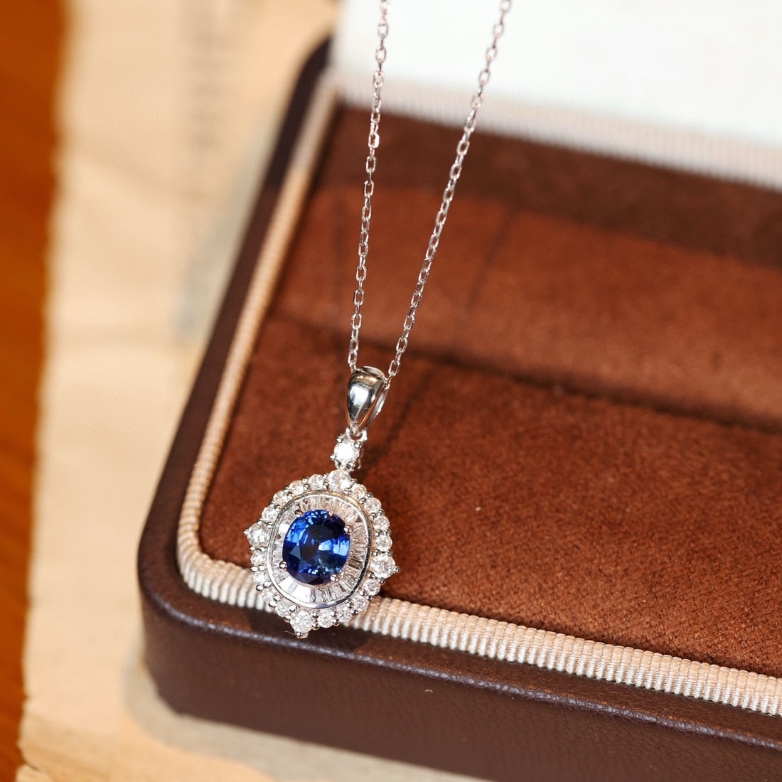 14k Gold 1.56 Ctw Natural Sapphire & Diamond Pendant( Without Chain ) - 3
