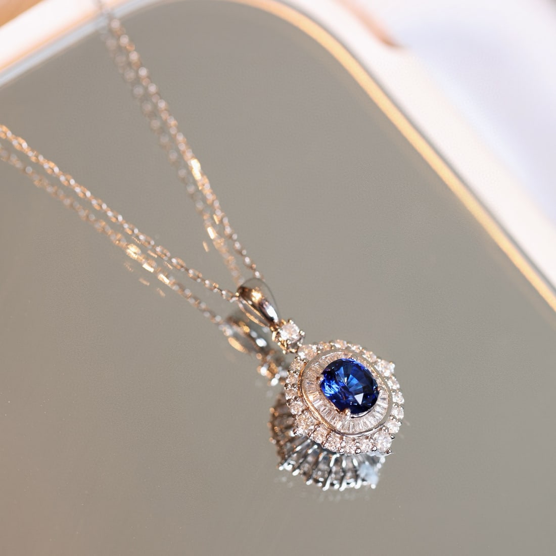 14k Gold 1.56 Ctw Natural Sapphire & Diamond Pendant( Without Chain ) - 4