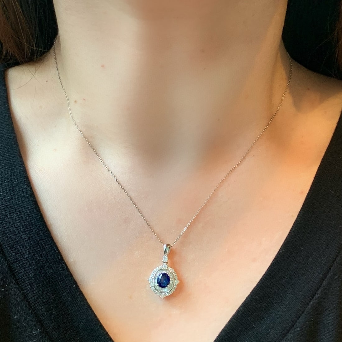 14k Gold 1.56 Ctw Natural Sapphire & Diamond Pendant( Without Chain ) - 5