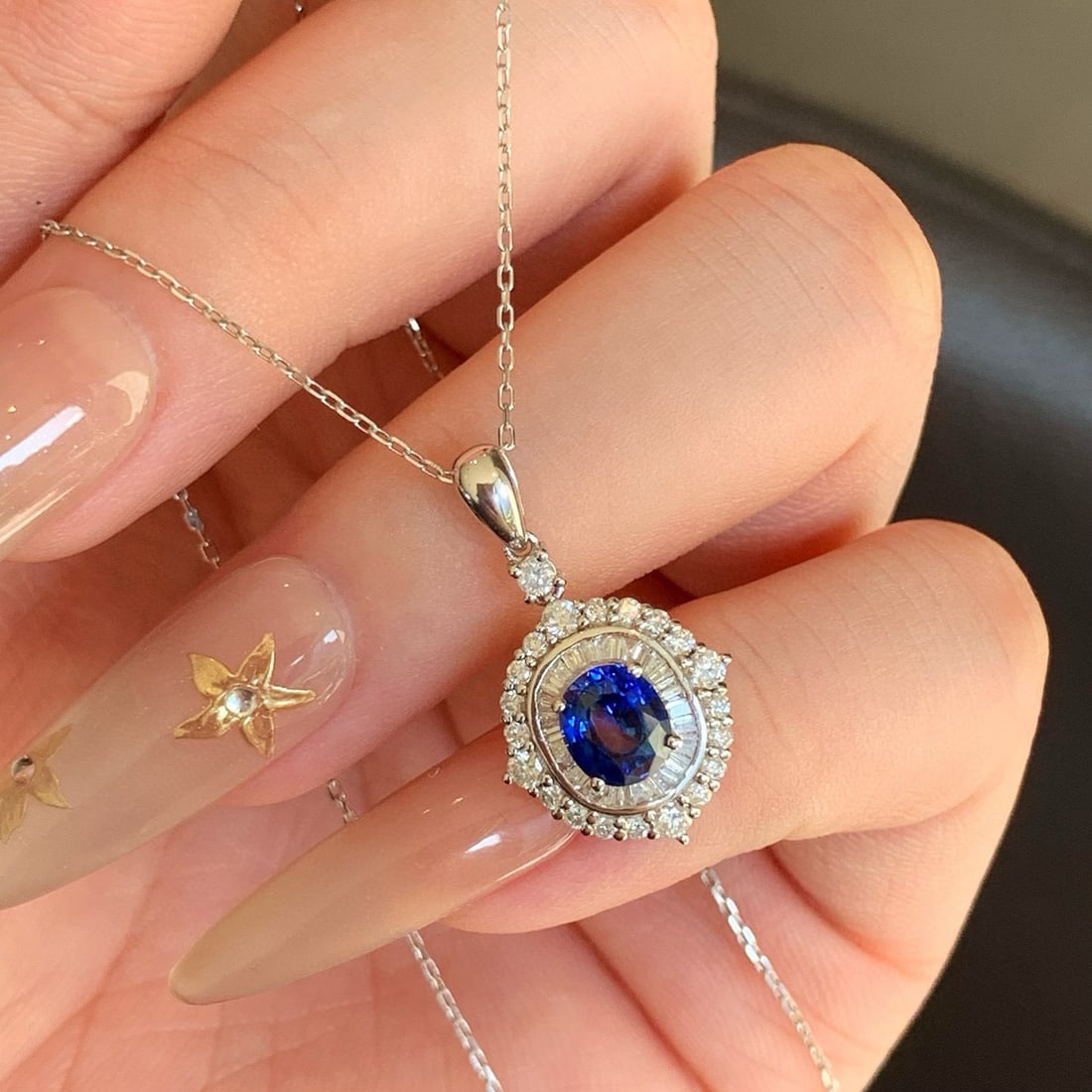 14k Gold 1.56 Ctw Natural Sapphire & Diamond Pendant( Without Chain ) - 6