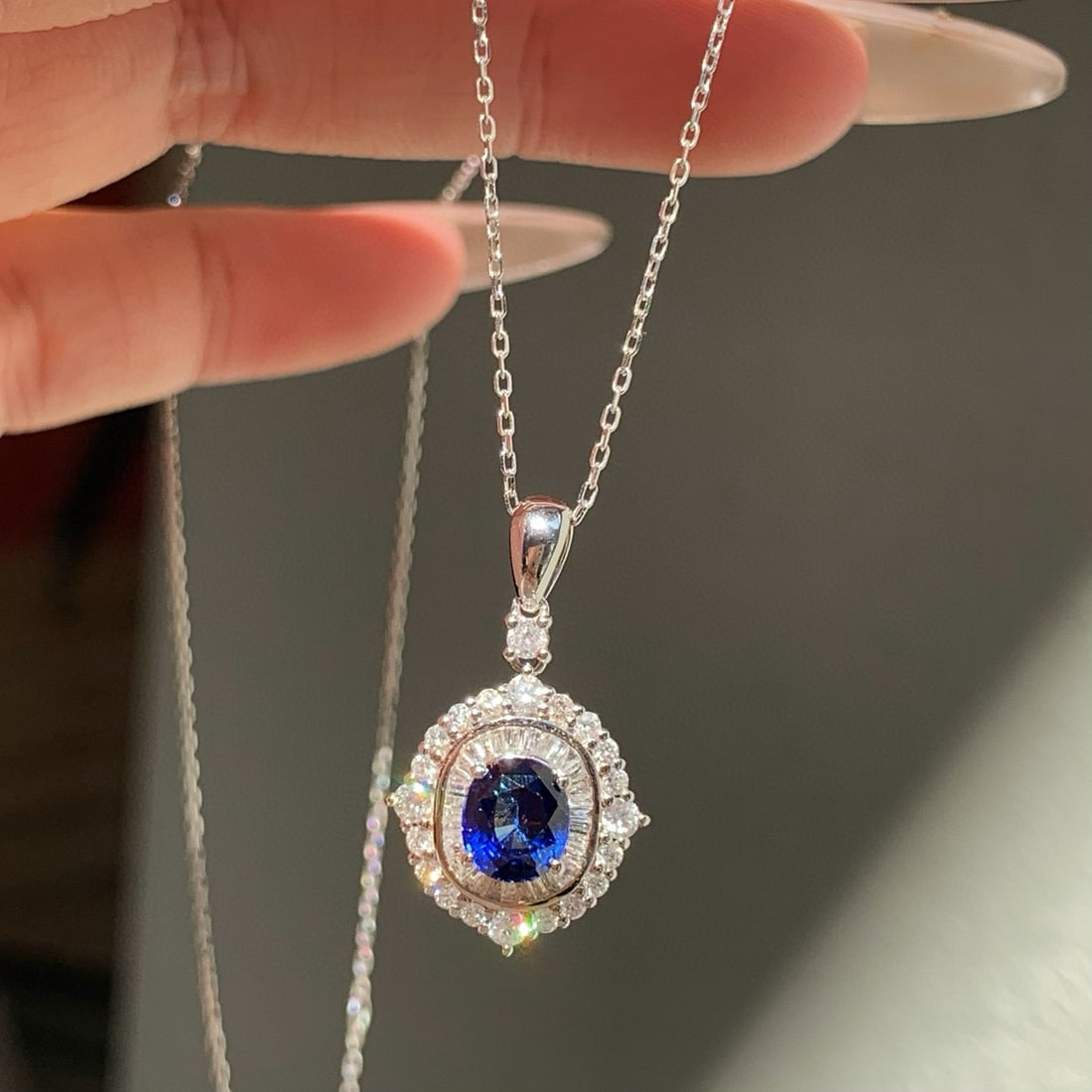 14k Gold 1.56 Ctw Natural Sapphire & Diamond Pendant( Without Chain ) - 7