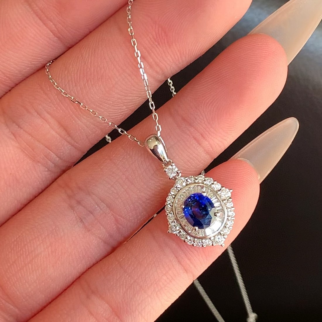 14k Gold 1.56 Ctw Natural Sapphire & Diamond Pendant( Without Chain ) - 8