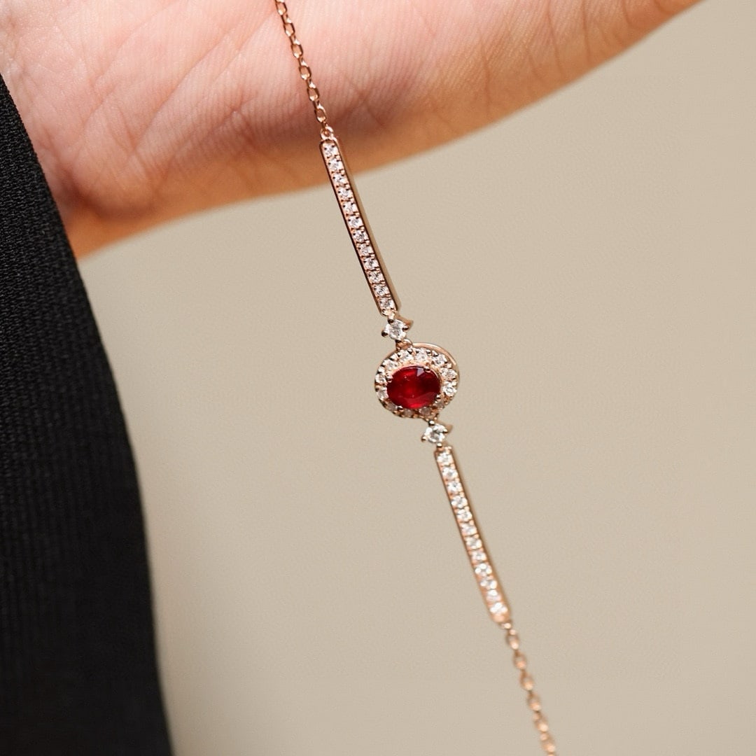 14k Gold 0.67 Ctw Natural Ruby & Diamond Bracelet - 4