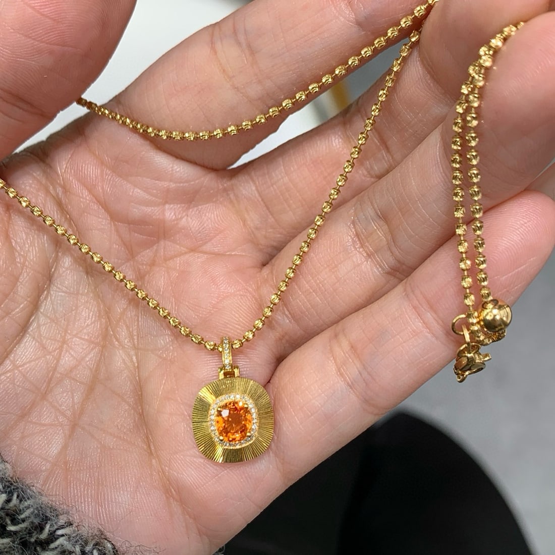 14k Gold 1.14 Ct Natural Spessartine & Diamond Pendant( Without Chain ) - 2