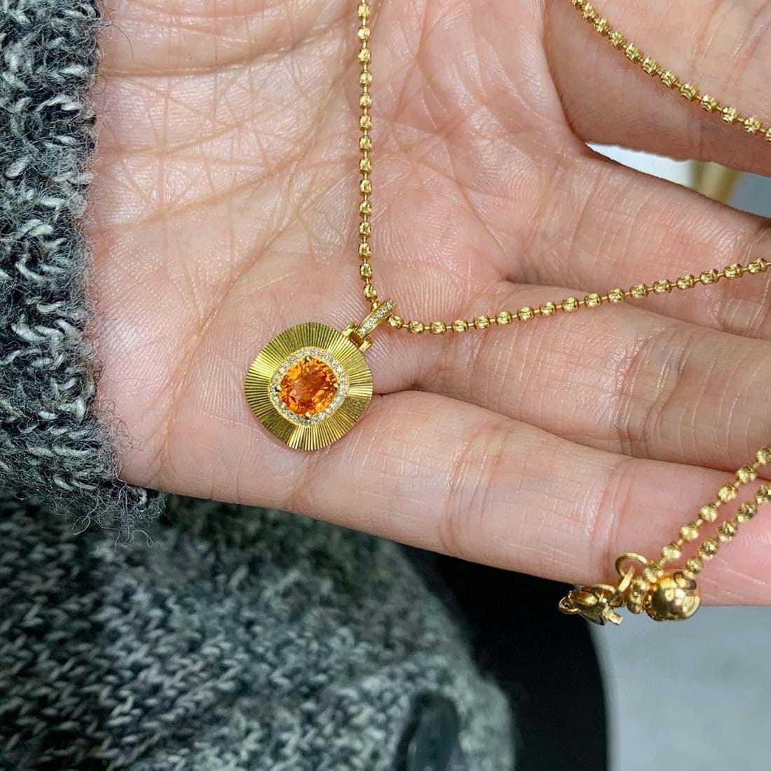 14k Gold 1.14 Ct Natural Spessartine & Diamond Pendant( Without Chain ) - 3