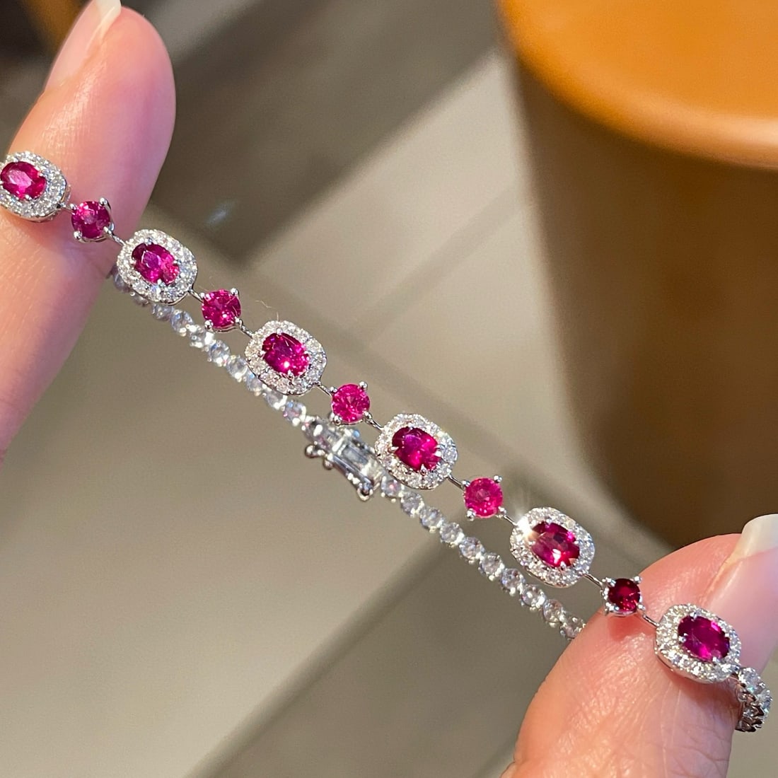 14k Gold 3.18 Ctw Natural Ruby & Diamond Bracelet - 2