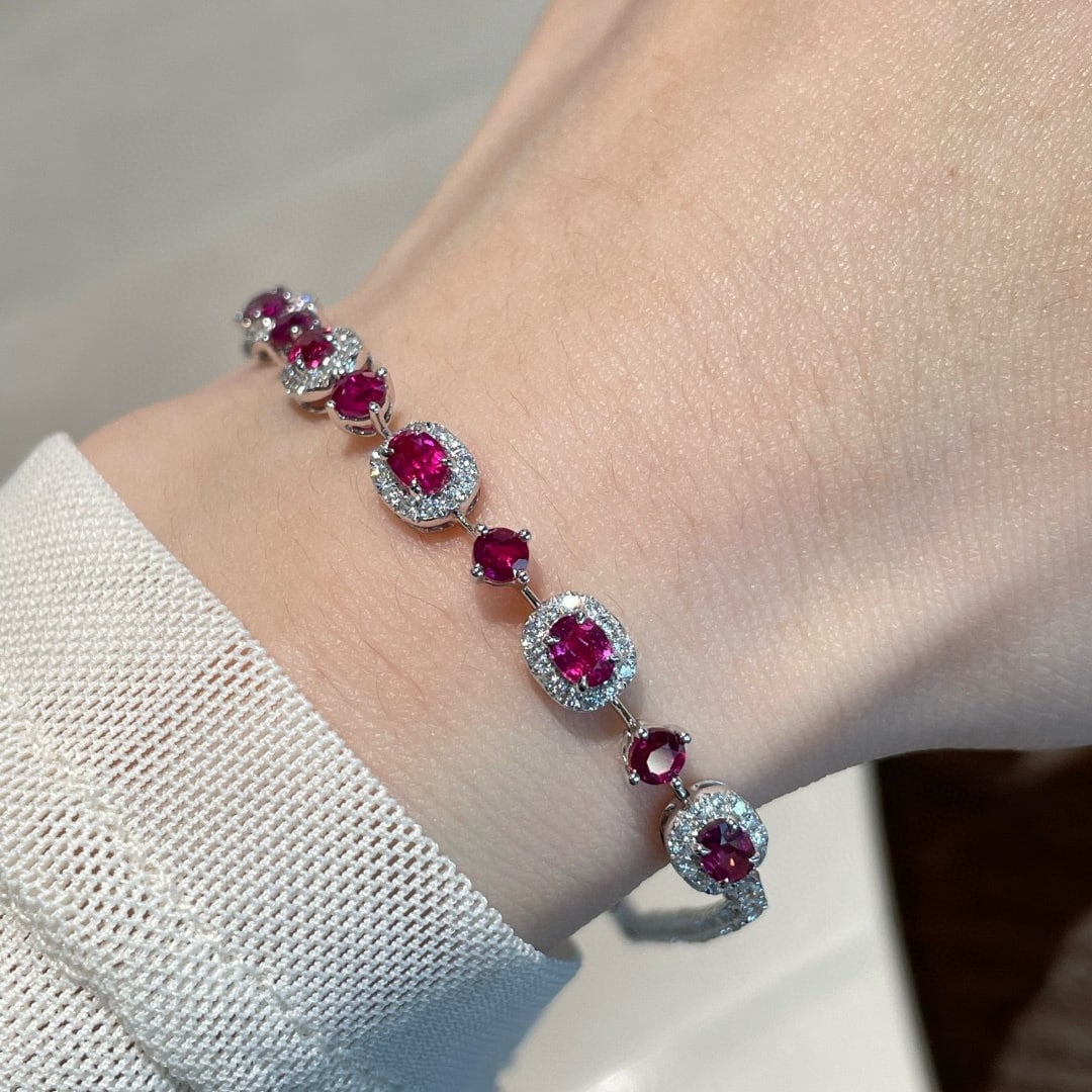 14k Gold 3.18 Ctw Natural Ruby & Diamond Bracelet - 4