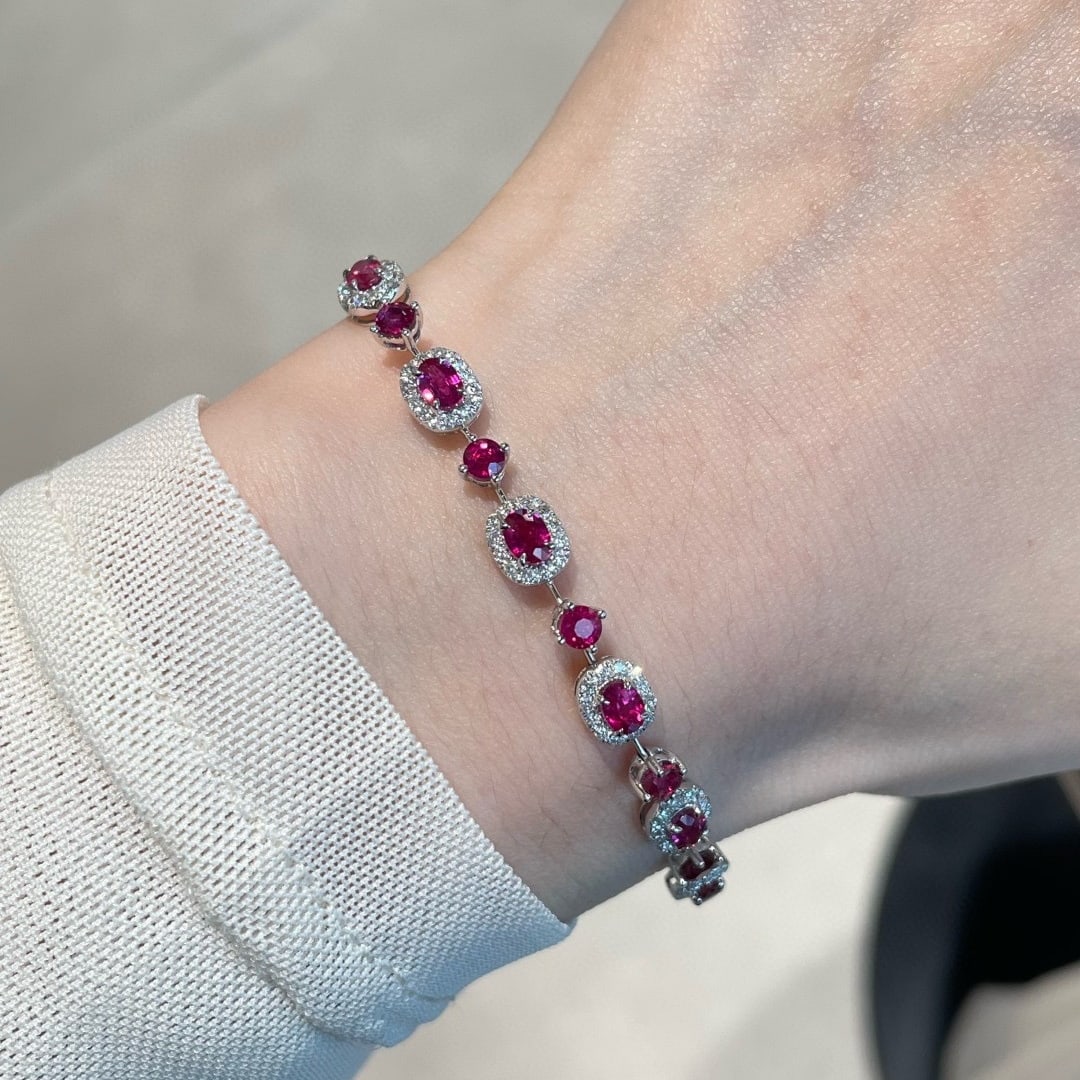 14k Gold 3.18 Ctw Natural Ruby & Diamond Bracelet - 5