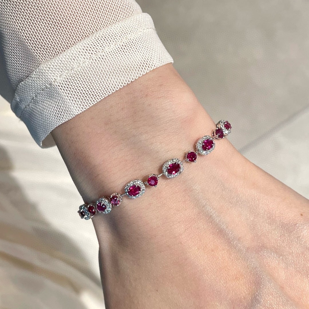 14k Gold 3.18 Ctw Natural Ruby & Diamond Bracelet - 7