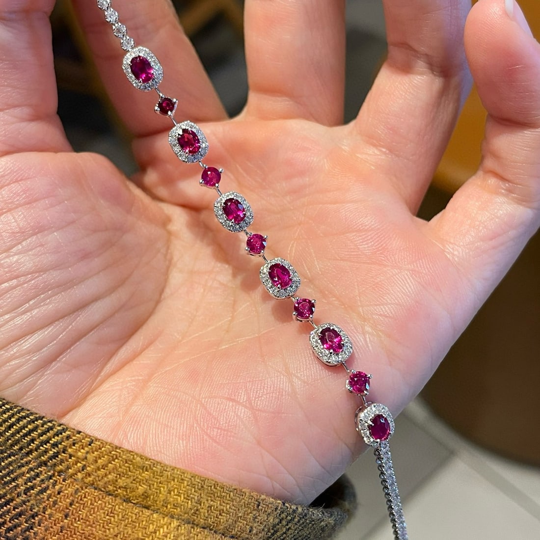 14k Gold 3.18 Ctw Natural Ruby & Diamond Bracelet - 8
