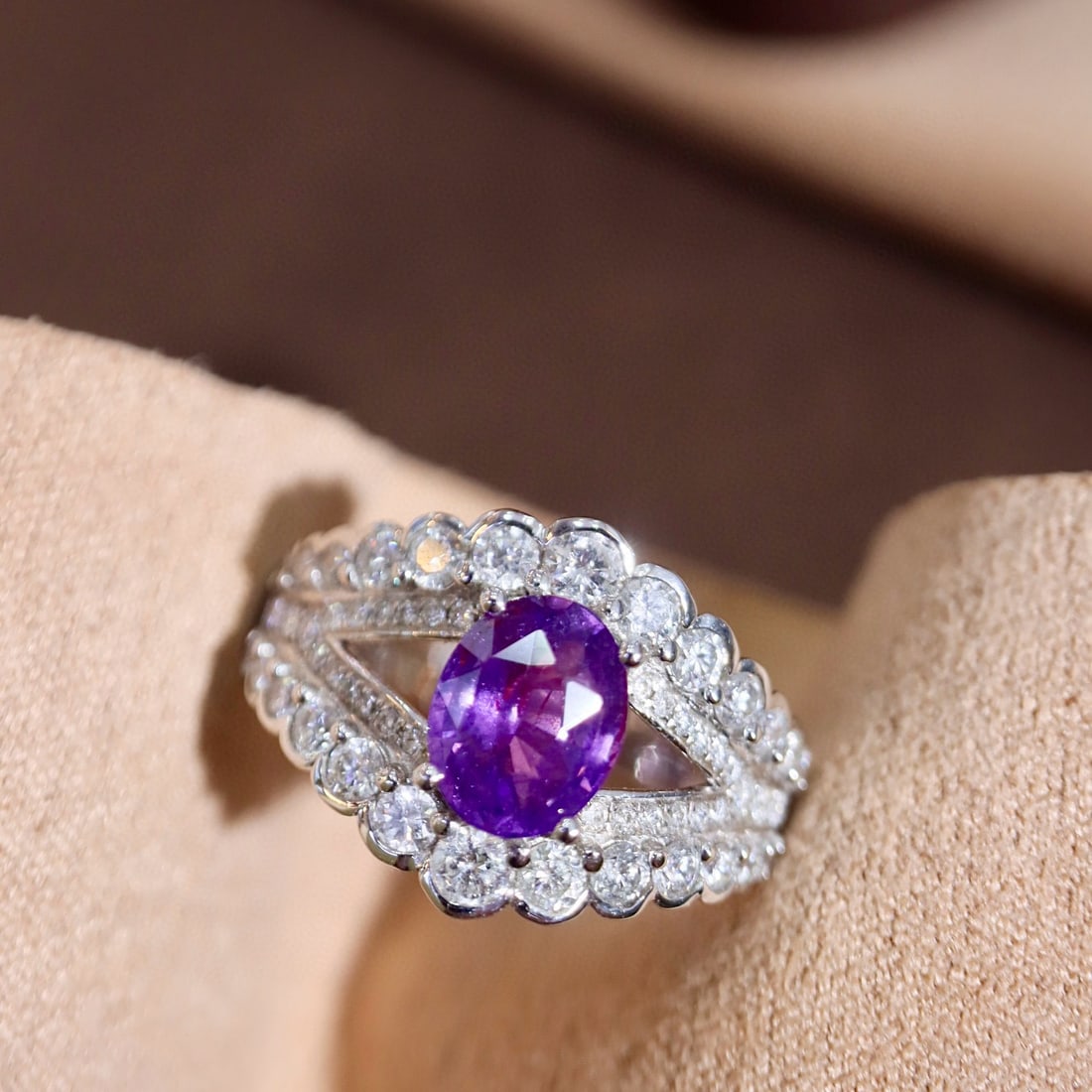 14k Gold 2.25 Ctw Natural Sapphire & Diamond Ring: Ref:231086196 // gold content:14k gold // ring size:7. 25us // // main gemstone:sapphire // shape:oval // carat weight:1. 35ct // color:purple // treatment:natural // // adjacent gemstone 2 : diamond