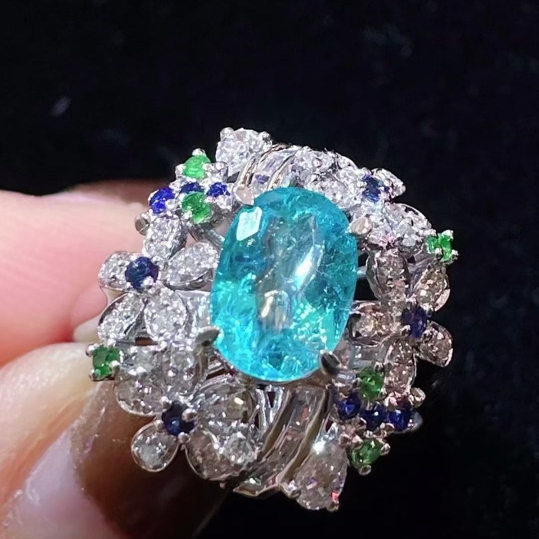 14k Gold 1.20 Ctw Natural Paraiba Tourmaline & Diamond Ring - 2