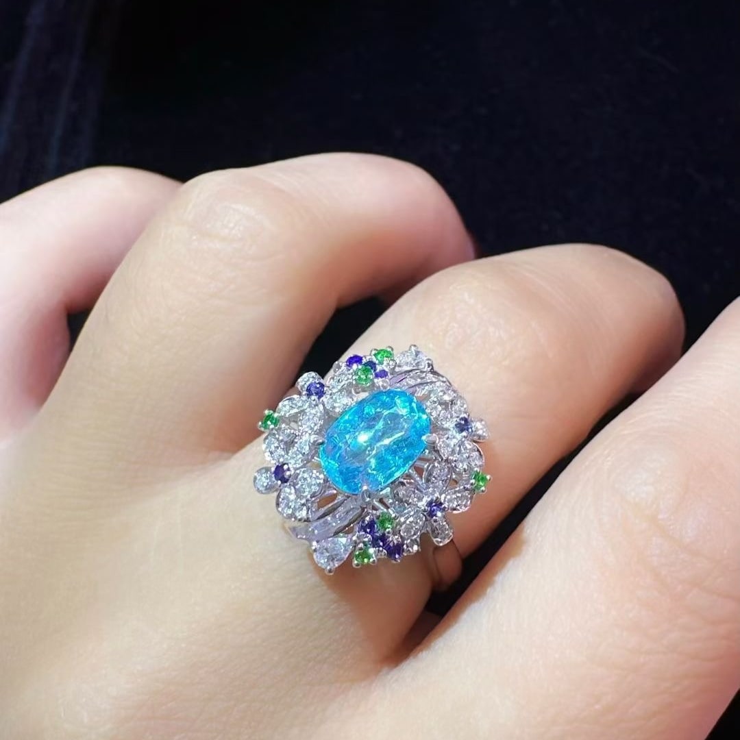 14k Gold 1.20 Ctw Natural Paraiba Tourmaline & Diamond Ring - 3