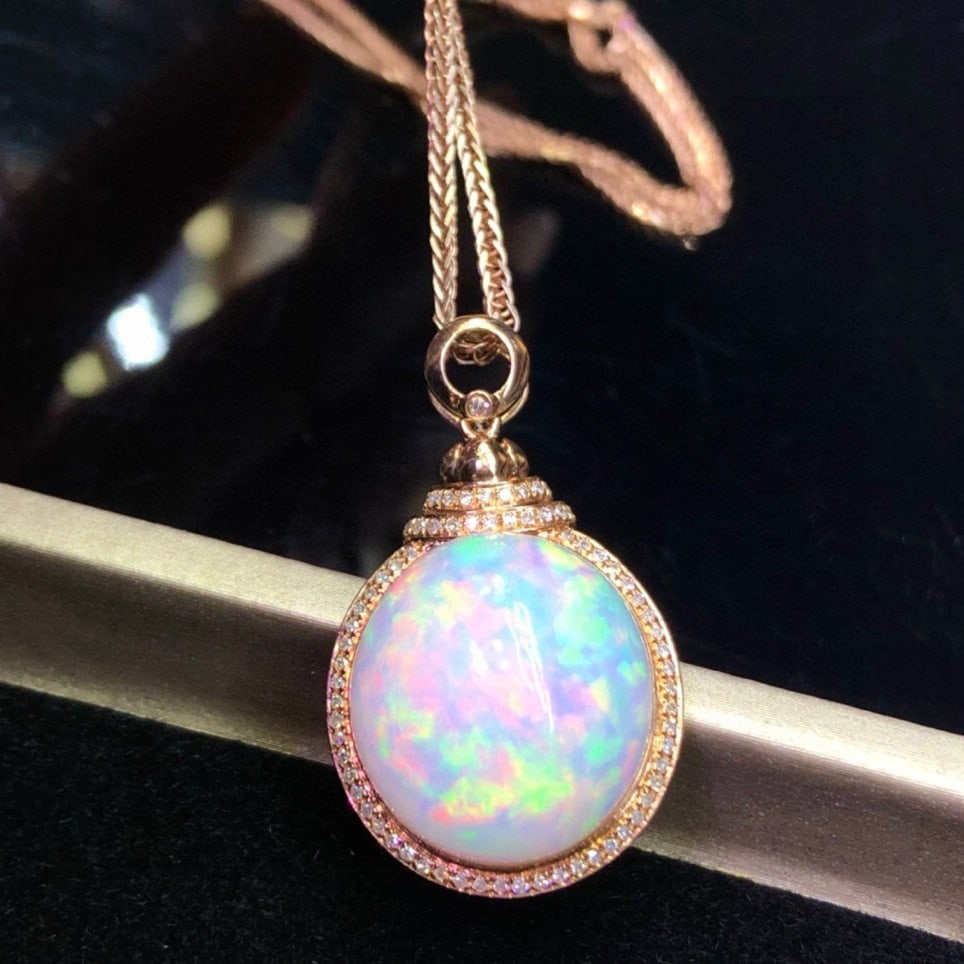 14k Gold 14.30 Ct Natural Opal & Diamond Pendant( Without Chain ) - 2