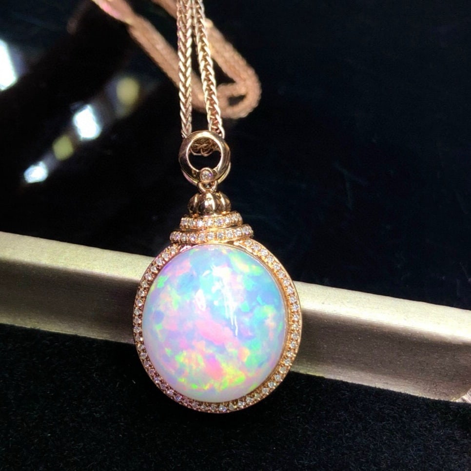 14k Gold 14.30 Ct Natural Opal & Diamond Pendant( Without Chain ) - 4
