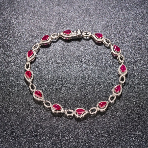 14k Gold 3.78 Ctw Natural Ruby & Diamond Bracelet - 2