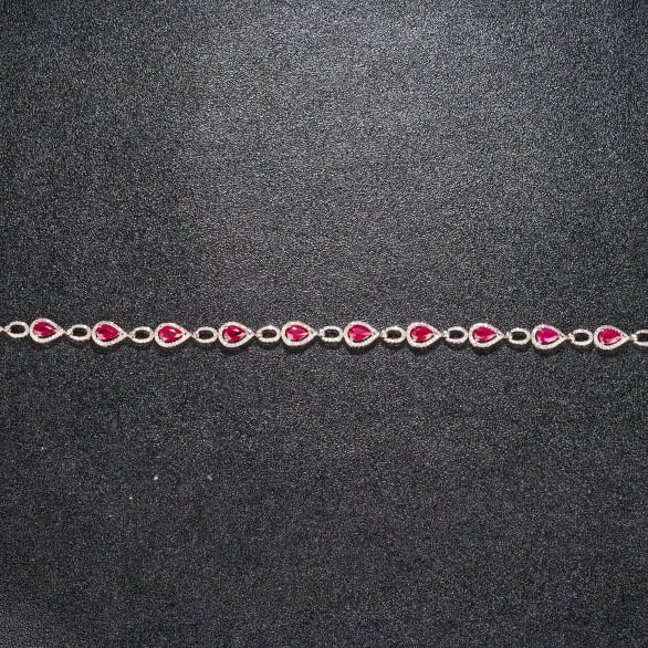 14k Gold 3.78 Ctw Natural Ruby & Diamond Bracelet - 4