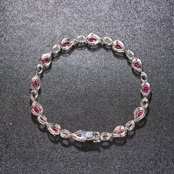 14k Gold 3.78 Ctw Natural Ruby & Diamond Bracelet - 6