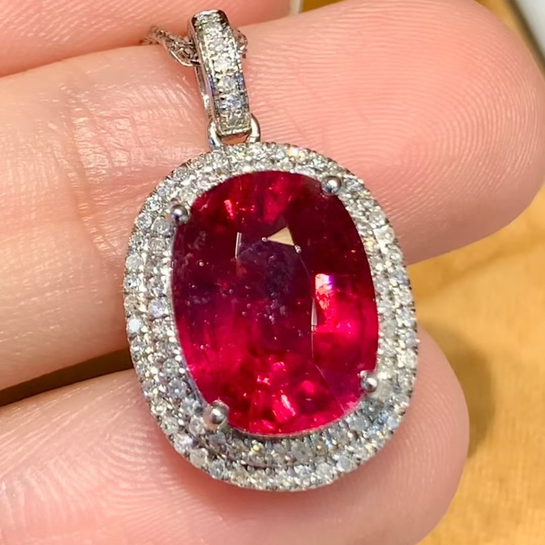 14k Gold 4.5 Ct Natural Tourmaline & Diamond Pendant( Without Chain ) - 5
