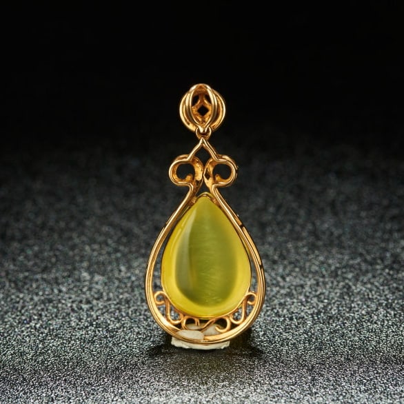 14k Gold 11.4 Ct Natural Prehnite & Diamond Pendant( Without Chain ) - 5