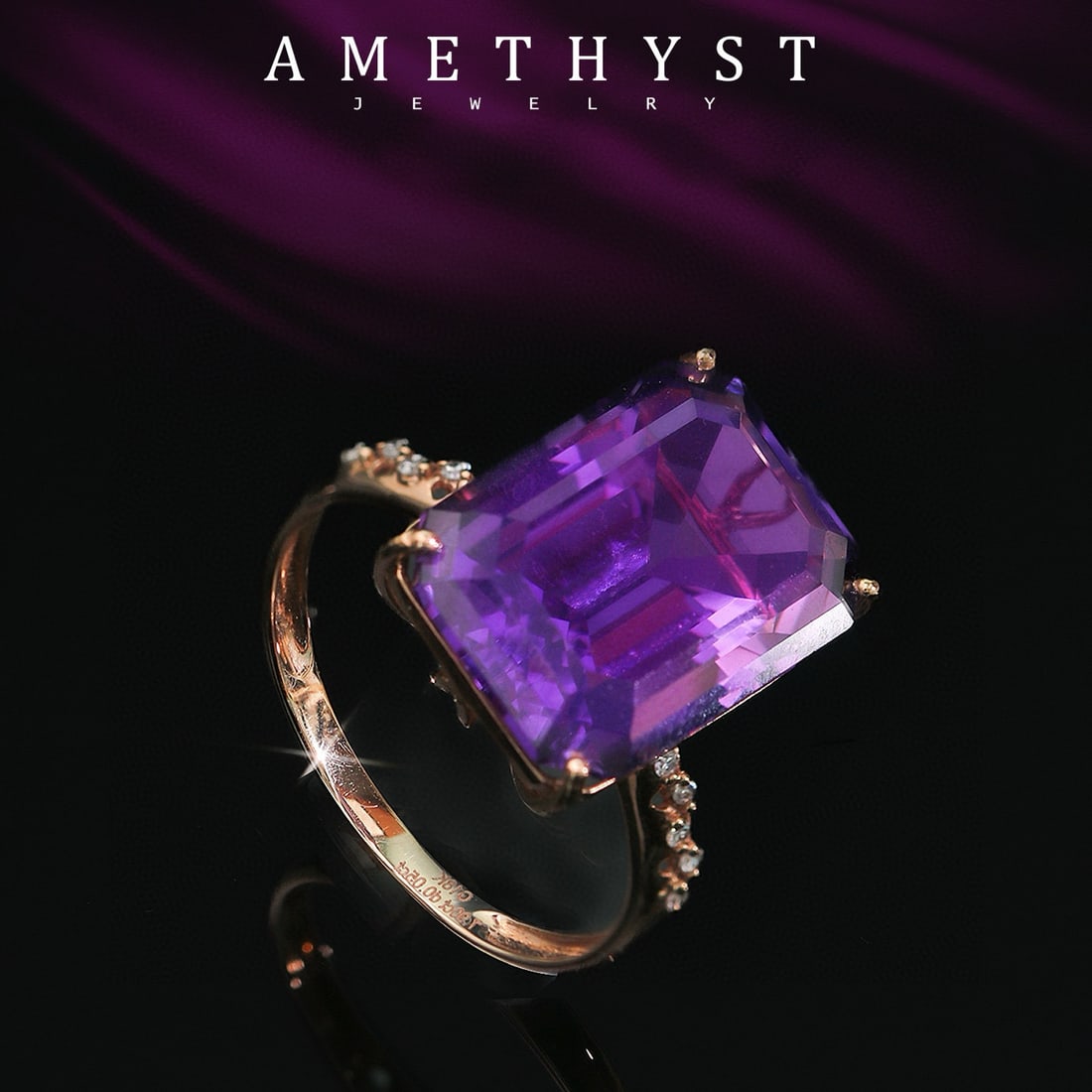 14k Gold 7.95 Ctw Natural Amethyst & Diamond Ring - 2