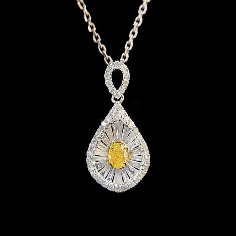 14k Gold 0.40 Ctw Natural Yellow Diamond & Diamond Pendant( Without Chain ): Ref:231087065 // gold content:14k gold // main gemstone:yellow diamond // shape:oval // carat weight:0. 11ct // color:yellow // treatment:natural // // adjacent gemstone 2 : diamond // shape:multiple