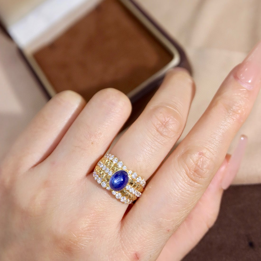 14k Gold 3.31 Ctw Natural Star Sapphire & Diamond Ring - 4