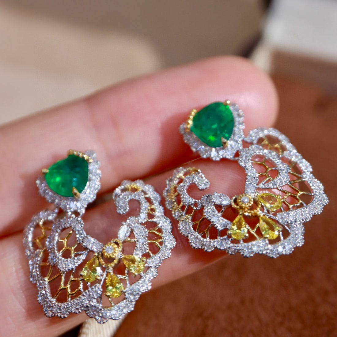 14k Gold 2.19 Ctw Natural Emerald & Diamond Earrings - 2