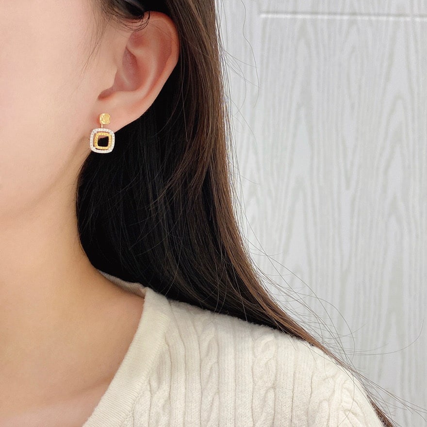 14k Gold 1.4 Ctw Natural Yellow Diamond & Diamond Earrings - 3