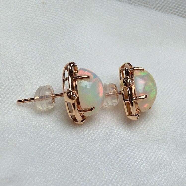 14k Gold 4.00 Ct Natural Opal & Diamond Earrings - 2