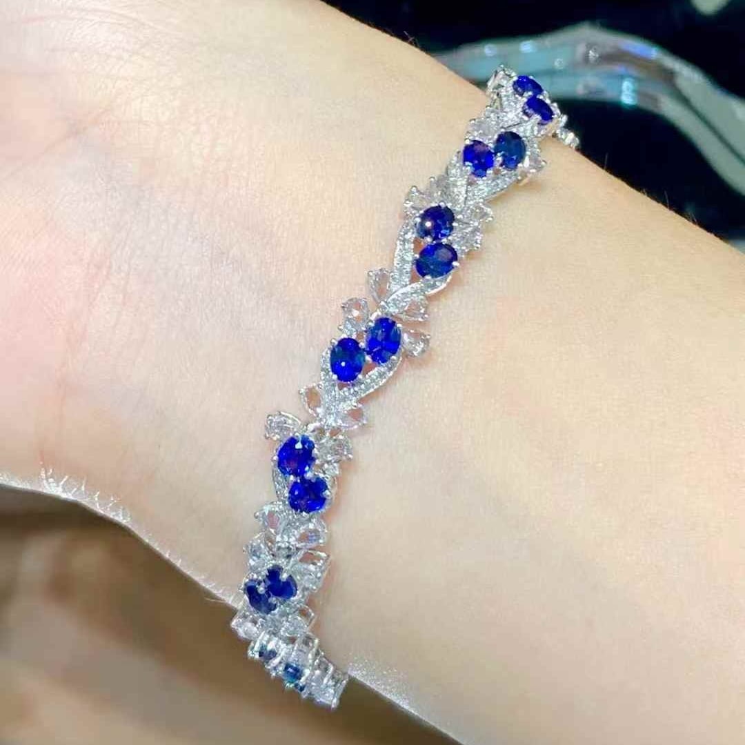 14k Gold 5.9 Ct Natural Sapphire & Diamond & Sapphire Bracelet - 6
