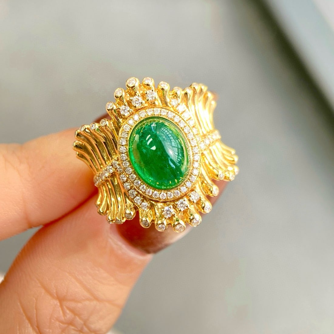 14k Gold 3.21 Ctw Vivid Green Natural Emerald & Diamond Ring - 3