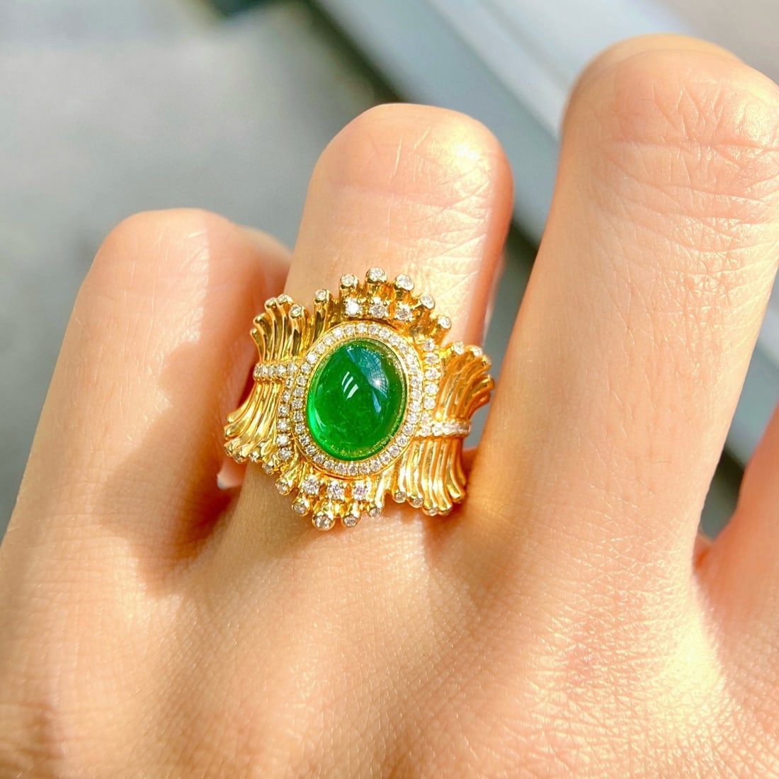 14k Gold 3.21 Ctw Vivid Green Natural Emerald & Diamond Ring - 4