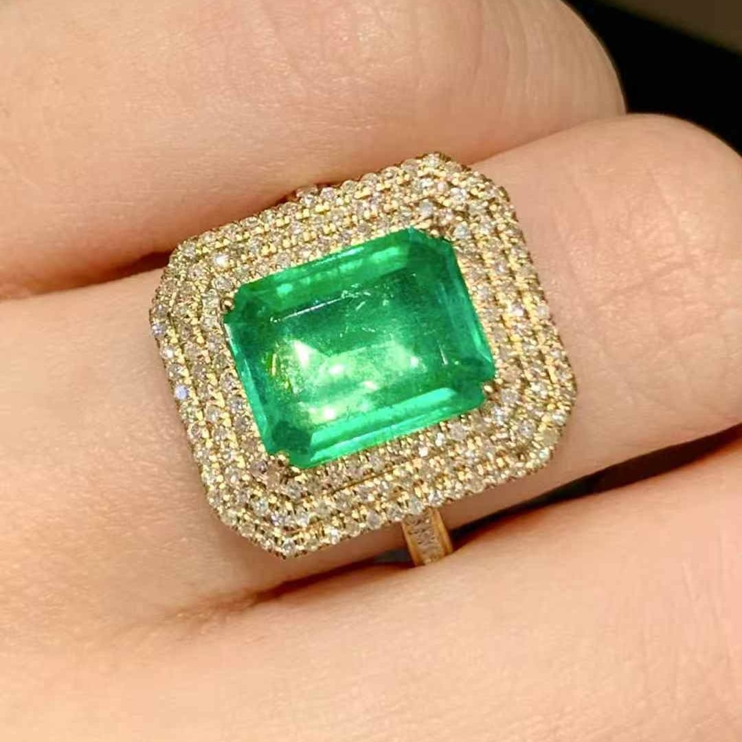 14k Gold 2.6 Ct Natural Emerald & Diamond Ring - 5