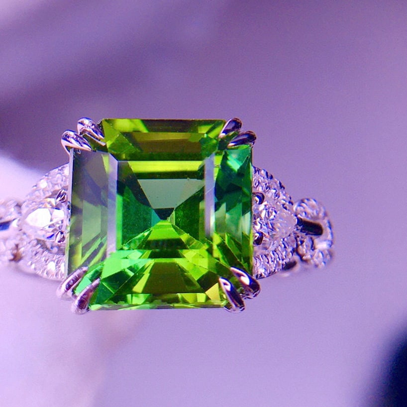 14k Gold 3.95 Ct Natural Tourmaline & Diamond Ring - 4