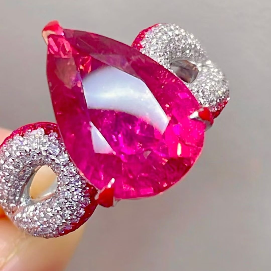 14k Gold 7.5 Ct Natural Tourmaline & Diamond Ring - 2
