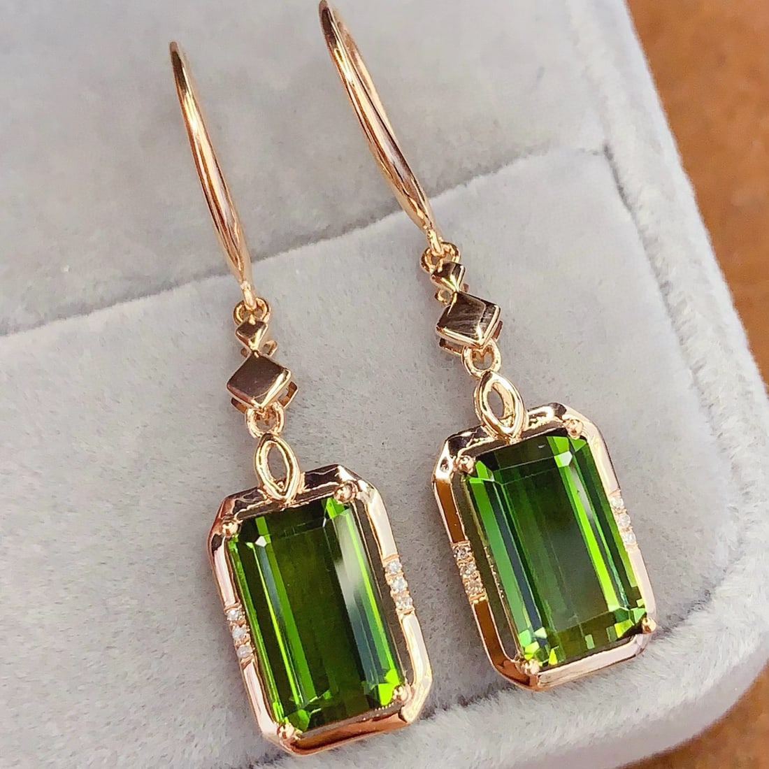 14k Gold 5.56 Ct Natural Tourmaline & Diamond Earrings - 2