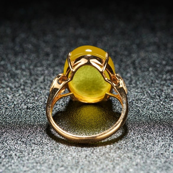 14k Gold 11.8 Ct Natural Prehnite & Diamond Ring - 5