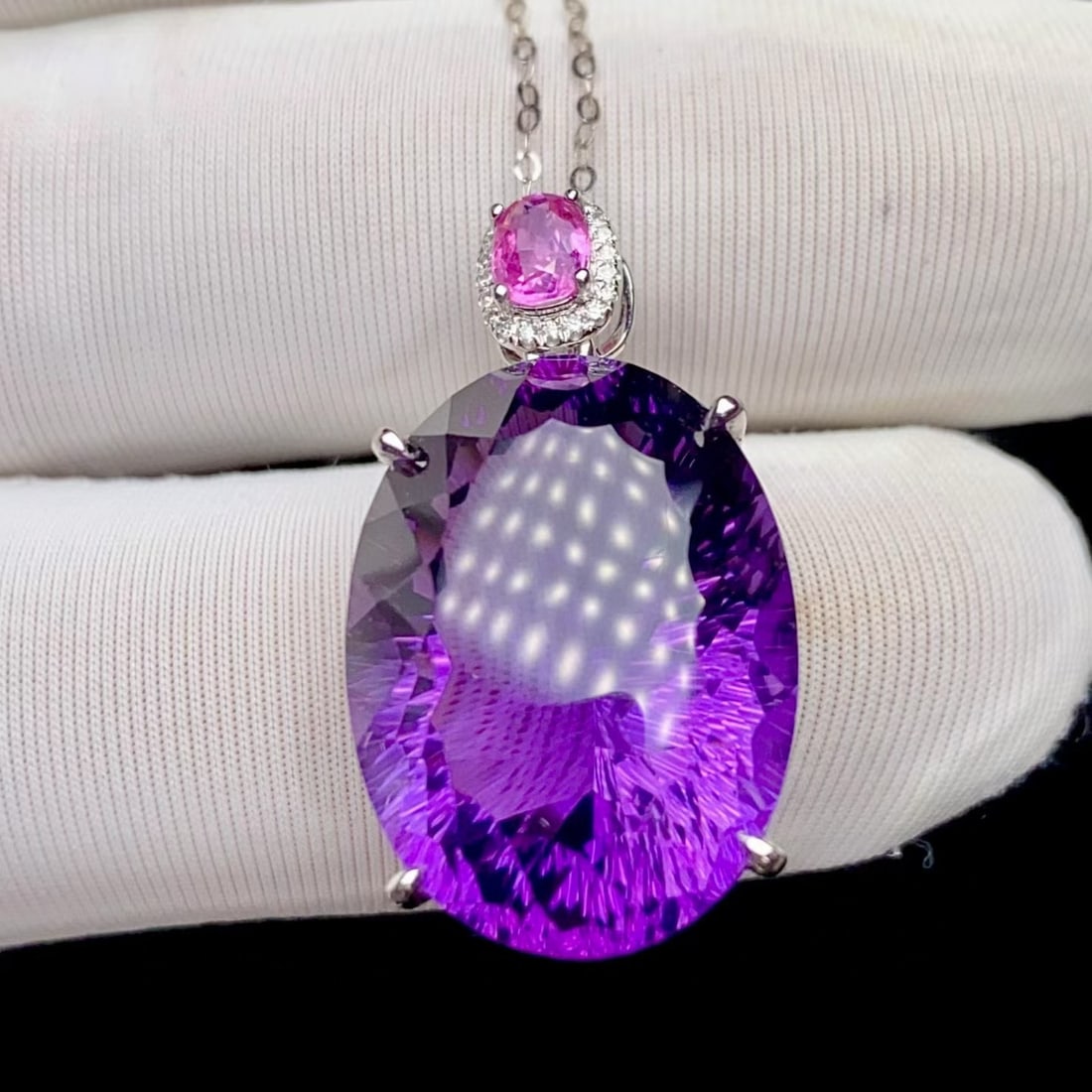 14k Gold 19.5 Ct Natural Amethyst & Diamond & Sapphire Pendant( Without Chain ) - 2