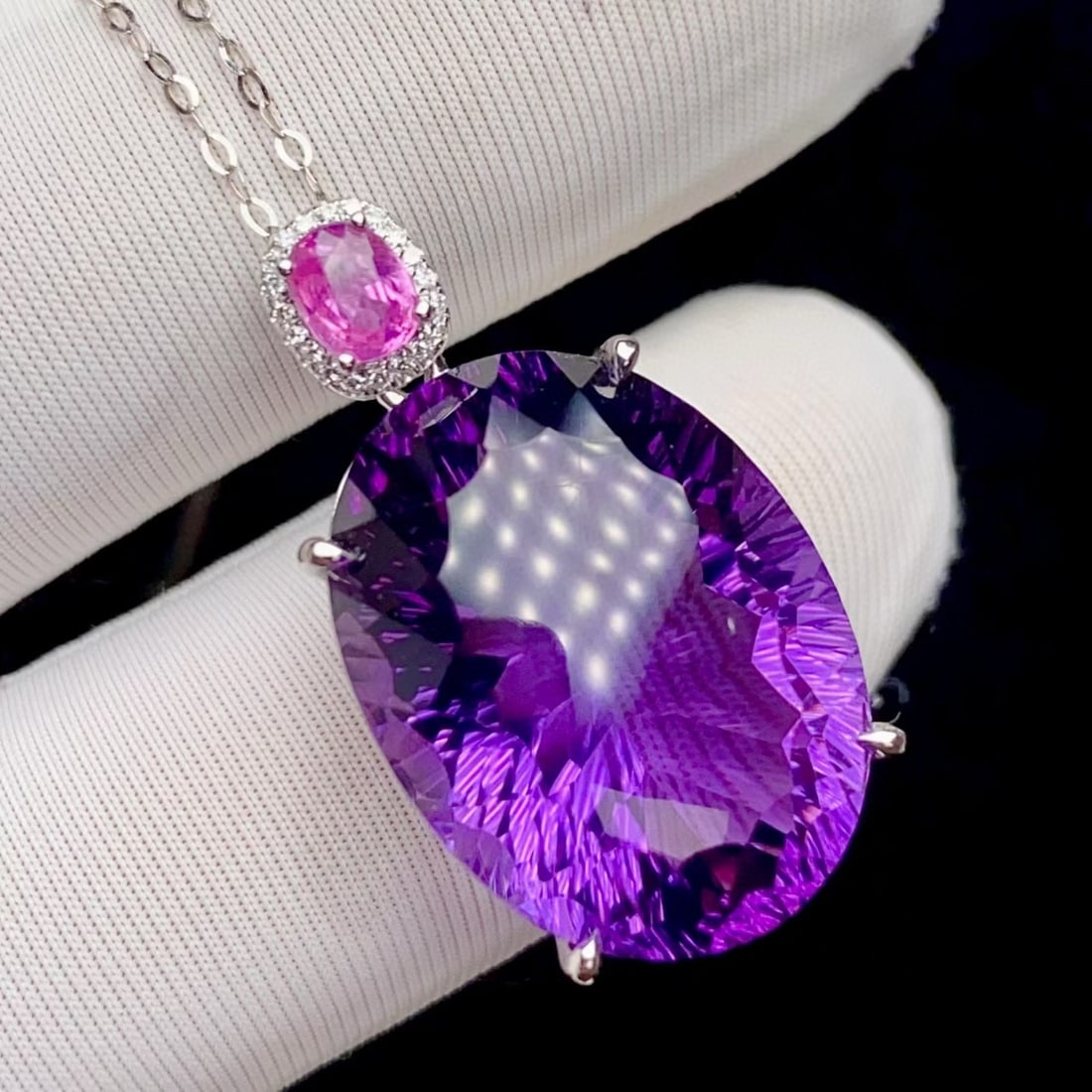 14k Gold 19.5 Ct Natural Amethyst & Diamond & Sapphire Pendant( Without Chain ) - 4
