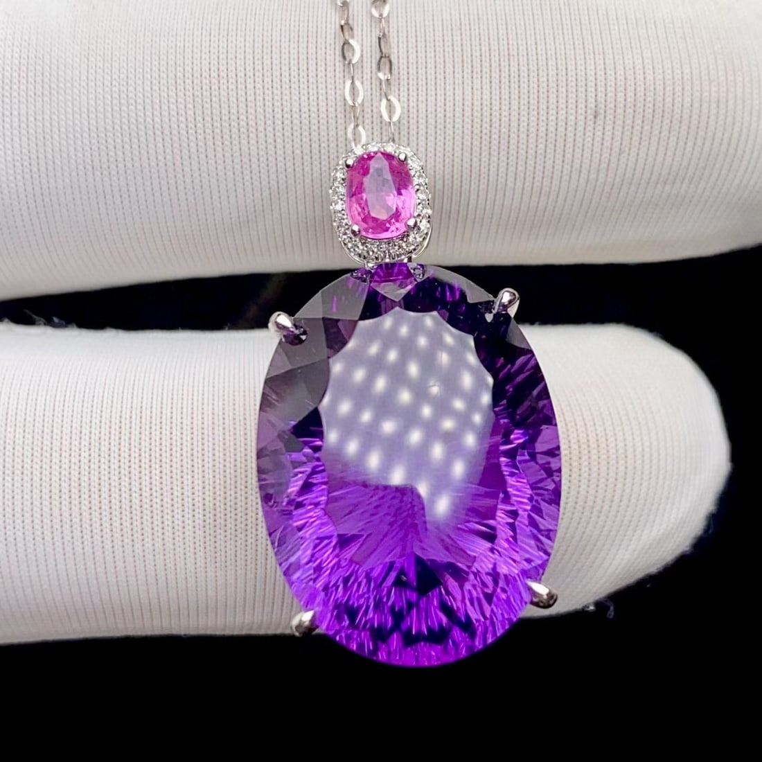 14k Gold 19.5 Ct Natural Amethyst & Diamond & Sapphire Pendant( Without Chain ) - 5