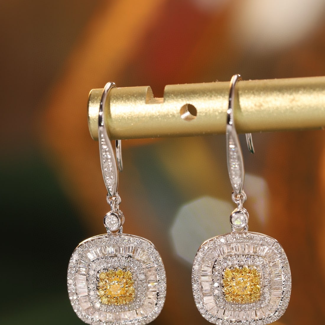 14k Gold 1 Ct Natural Color Diamond Earrings - 3